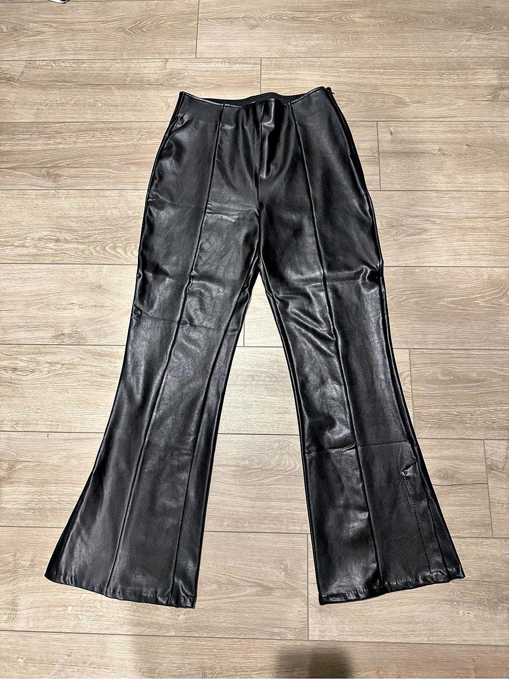 Abercrombie & Fitch Split-Hem Vegan Leather Slim Flare Pant Pants Black Large